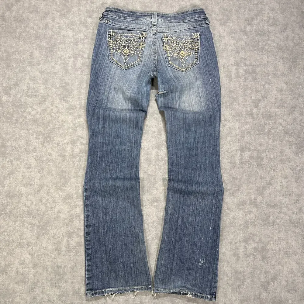 Ariat Denim Embroidered Studded Low Rise Bootcut Jeans Turquoise Wms 29 Western